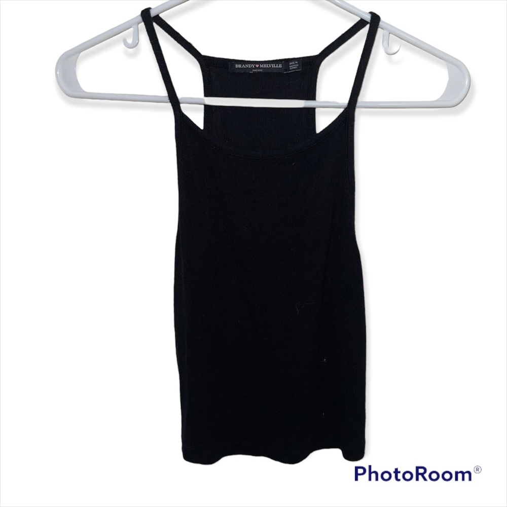 Brandy Melville Black Ribbed Crop Top One Size